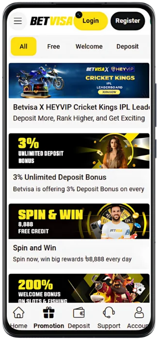 Screenshot Betvisa Active Promotions